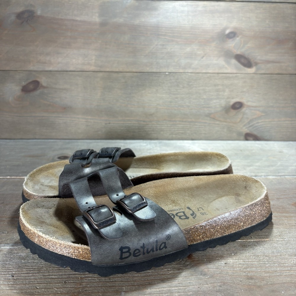 birkenstock betula womens size 7 shoes gray double strap comfort slide sandals